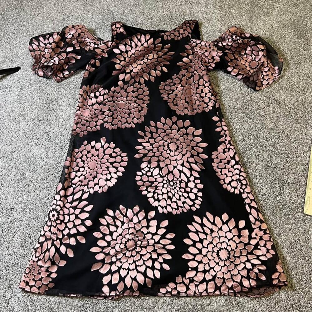 Jessica Howard Black Rose Gold Floral Cold Shoulder Mini Dress size 6